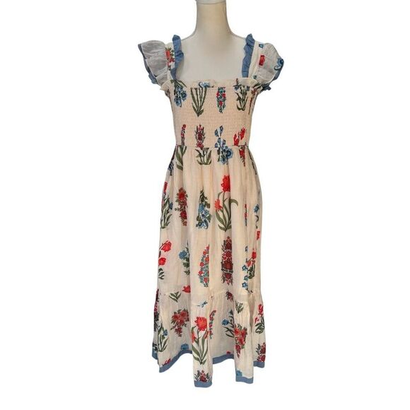 THML NWT Floral Smocked Midi Dress With Ruffle Sleeves Size Large - Picture 1 of 11